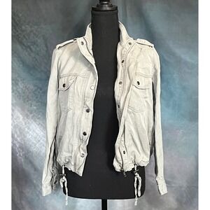 Rails Sage Green Cropped Jacket XS Drawstring Waist‎ Military Style Tencel Linen